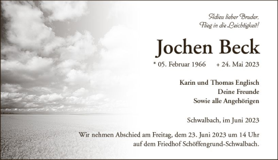 Traueranzeige von Jochen Beck von Wetzlarer Neue Zeitung