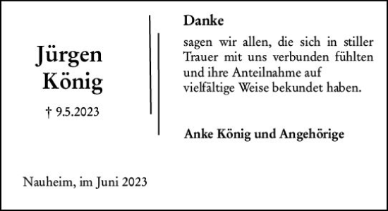 Traueranzeige von Jürgen König von Rüsselsheimer Echo