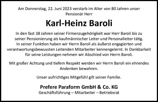 Traueranzeige von Karl-Heinz Baroli von Allgemeine Zeitung Mainz