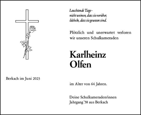Traueranzeige von Karlheinz Olfen von Groß-Gerauer Echo
