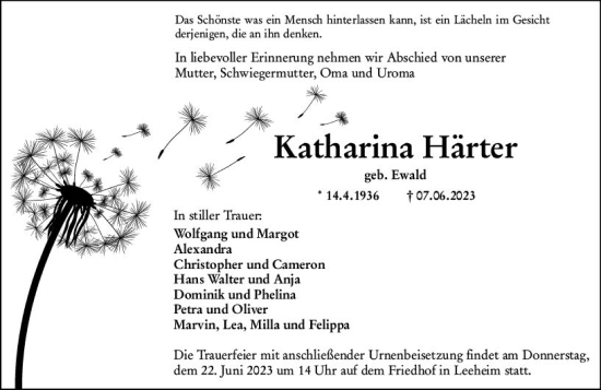 Traueranzeige von Katharina Härter von Groß-Gerauer Echo