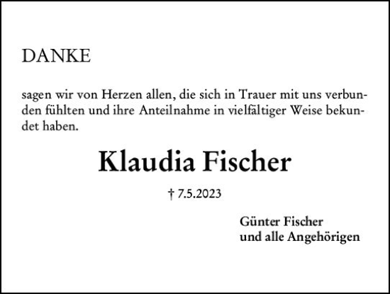 Traueranzeige von Klaudia Fischer von Rüsselsheimer Echo