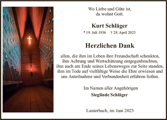 Traueranzeige von Kurt Schläger von VRM Trauer