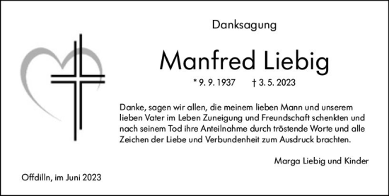 Traueranzeige von Manfred Liebig von Dill Block