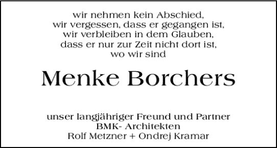 Traueranzeige von Menke Borchers von Darmstädter Echo