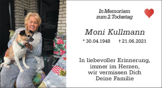 Traueranzeige von Moni Kullmann von Allgemeine Zeitung Mainz
