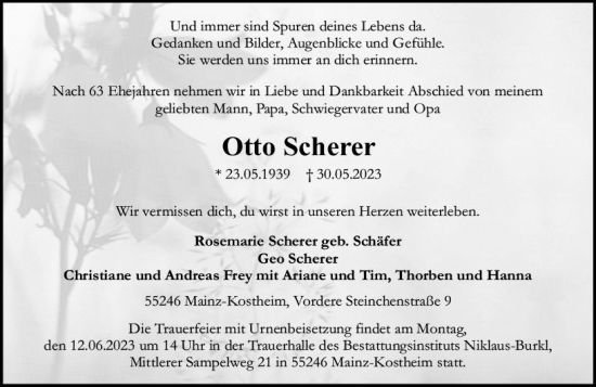 Traueranzeige von Otto Scherer von Allgemeine Zeitung Mainz