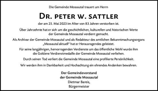 Traueranzeige von Peter  Sattler von Odenwälder Echo