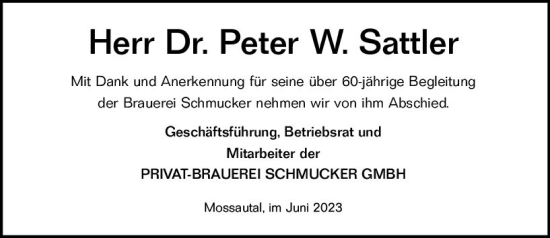 Traueranzeige von Peter W. Sattler von Odenwälder Echo