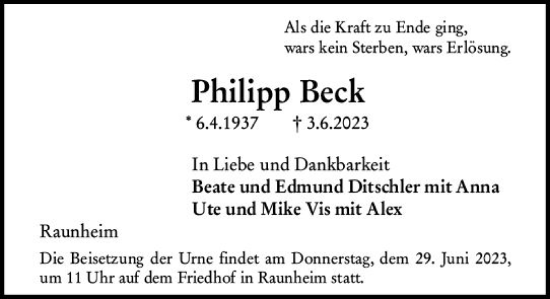 Traueranzeige von Philipp Beck von Rüsselsheimer Echo