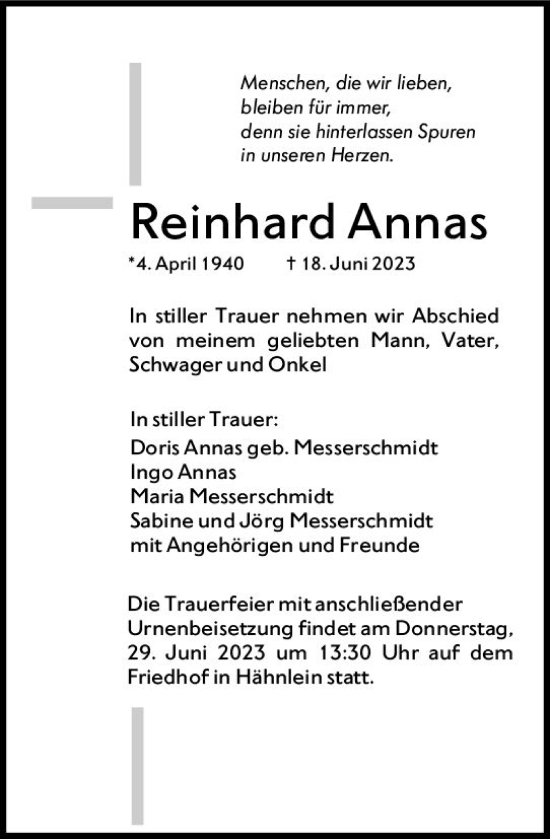 Traueranzeige von Reinhard Annas von Darmstädter Echo