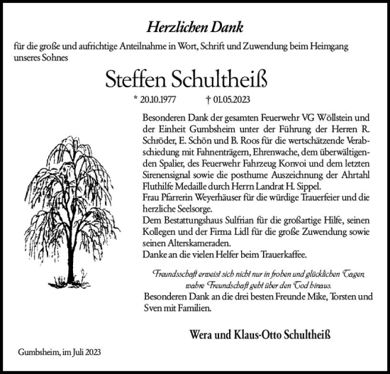 Traueranzeige von Steffen Schultheiß von Allgemeine Zeitung Alzey