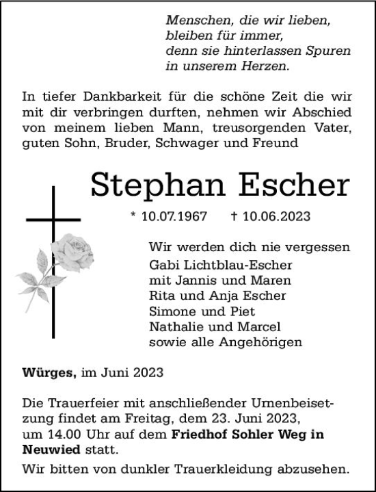 Traueranzeige von Stephan Escher von Camberger Anzeiger