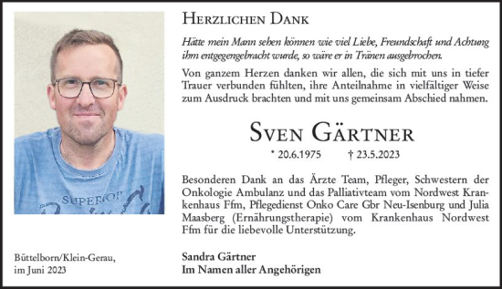 Traueranzeige von Sven Gärtner von Groß-Gerauer Echo