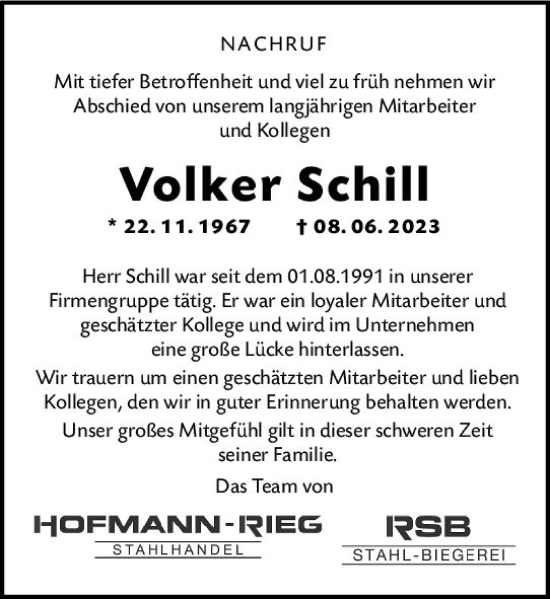 Traueranzeige von Volker Schilf von Darmstädter Echo