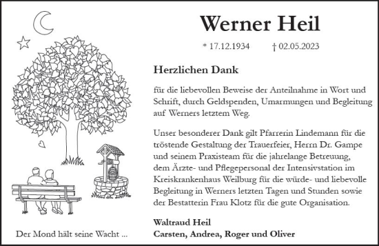 Traueranzeige von Werner Heil von Weilburger Tageblatt