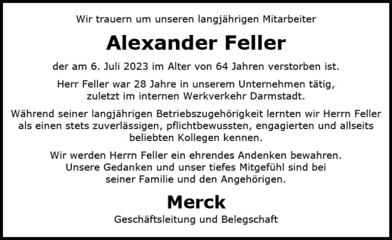 Traueranzeige von Alexander Feller von Darmstädter Echo