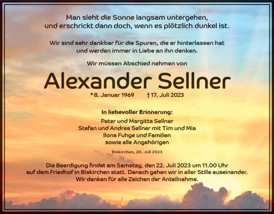 Traueranzeige von Alexander Sellner von Wetzlarer Neue Zeitung