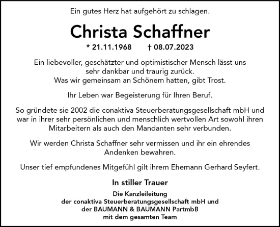 Traueranzeige von Christa Schaffner von Odenwälder Echo