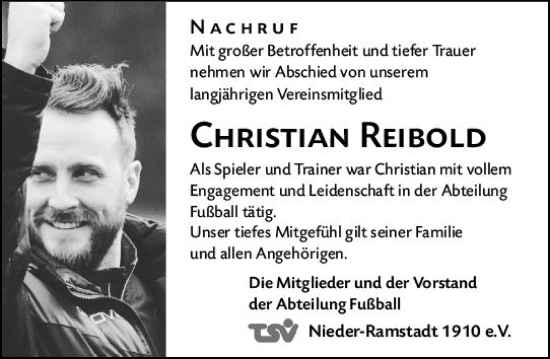 Traueranzeige von Christian Reibold von Darmstädter Echo