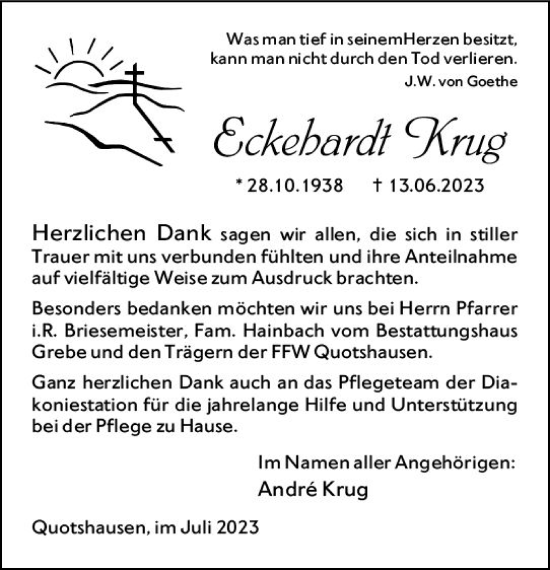 Traueranzeige von Eckehardt Krug von Hinterländer Anzeiger