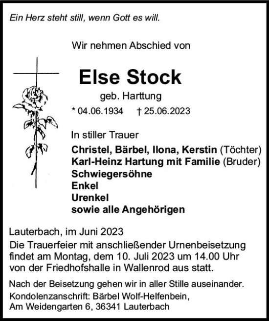 Traueranzeige von Else Stock von VRM Trauer