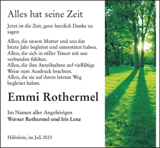 Traueranzeige von Emmi Rothermel von Darmstädter Echo