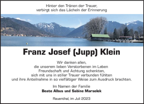 Traueranzeige von Franz Josef Klein von Wiesbadener Kurier