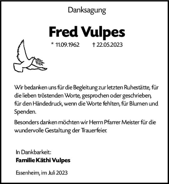Traueranzeige von Fred Vulpes von Allgemeine Zeitung Mainz