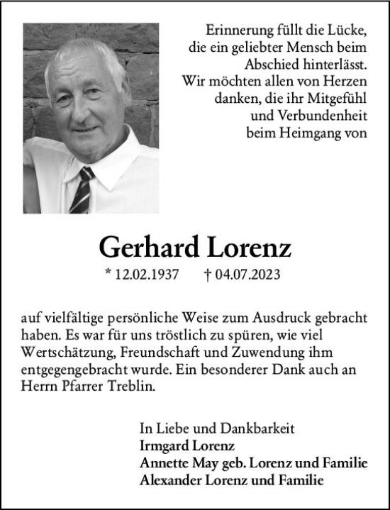 Traueranzeige von Gerhard Lorenz von Darmstädter Echo