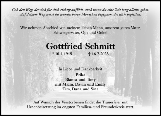 Traueranzeige von Gottfried Schmitt von Groß-Gerauer Echo
