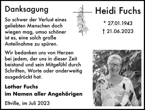 Traueranzeige von Heidi Fuchs von Wiesbadener Kurier