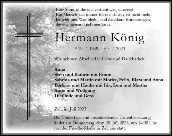 Traueranzeige von Hermann König von Oberhessen Kurier