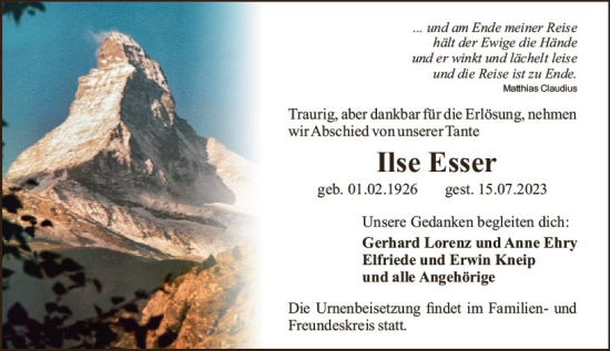 Traueranzeige von Ilse Esser von Rüsselsheimer Echo