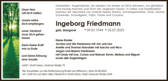 Traueranzeige von Ingeborg Friedmann von Groß-Gerauer Echo