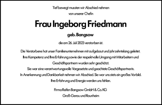 Traueranzeige von Ingeborg Friedmann von Groß-Gerauer Echo
