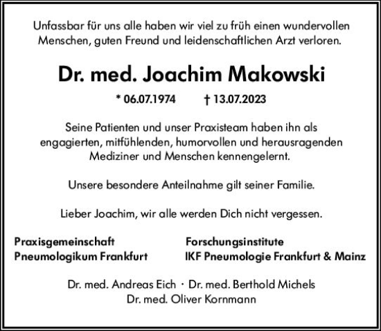 Traueranzeige von Joachim Makowski von Allgemeine Zeitung Mainz