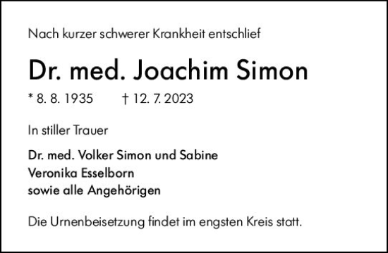 Traueranzeige von Joachim Simon von Darmstädter Echo