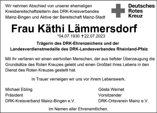 Traueranzeige von Käthi Lämmersdorf von Allgemeine Zeitung Mainz