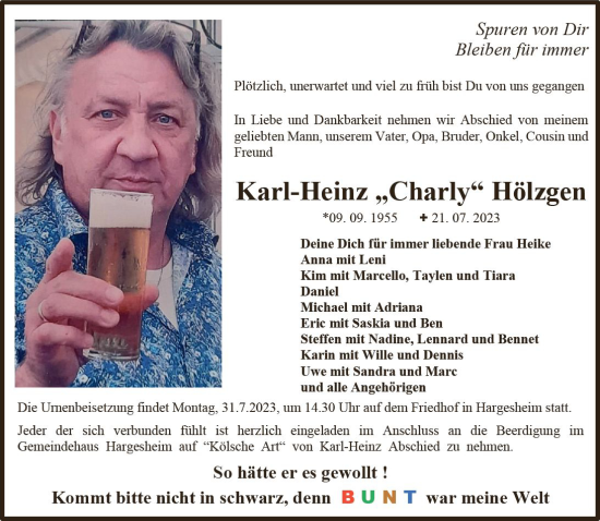 Traueranzeige von Karl-Heinz Hölzgen von Allgemeine Zeitung Bad Kreuznach