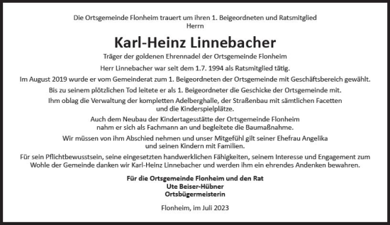 Traueranzeige von Karl-Heinz Linnebacher von Allgemeine Zeitung Alzey