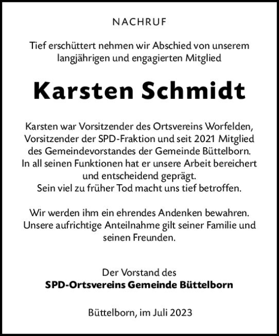Traueranzeige von Karsten Schmidt von Groß-Gerauer Echo
