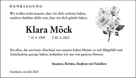 Traueranzeige von Klara Möck von Allgemeine Zeitung Mainz