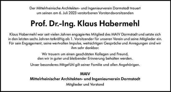 Traueranzeige von Klaus Habermehl von Darmstädter Echo