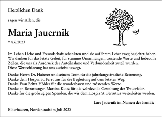 Traueranzeige von Maria Jauernik von Weilburger Tageblatt