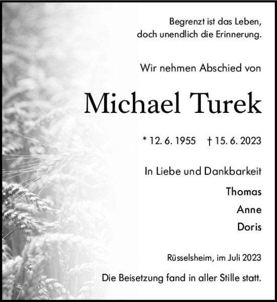 Traueranzeige von Michael Turek von Rüsselsheimer Echo