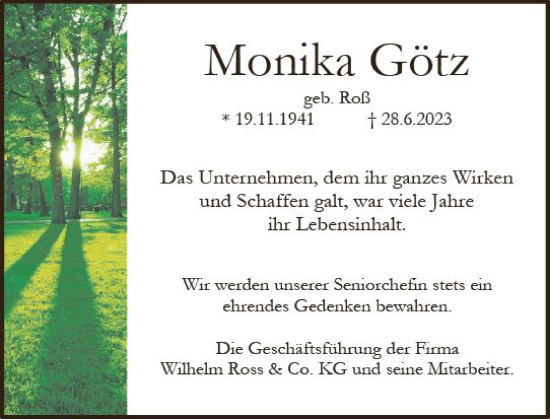 Traueranzeige von Monika Götz von Darmstädter Echo