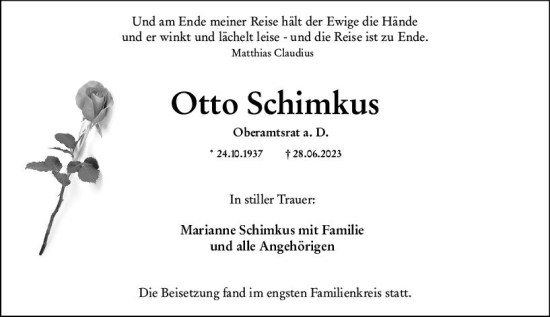 Traueranzeige von Otto Schimkus von Wiesbadener Kurier