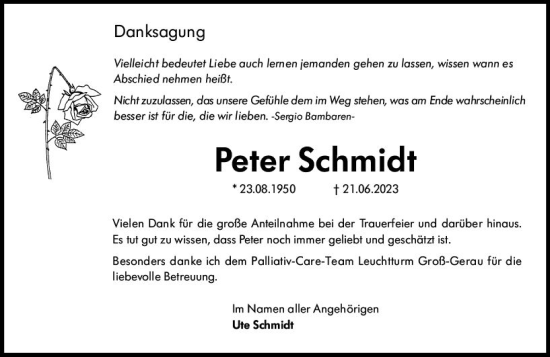 Traueranzeige von Peter Schmidt von Rüsselsheimer Echo