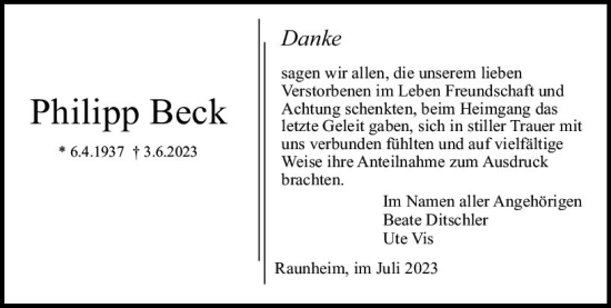 Traueranzeige von Philipp Beck von Rüsselsheimer Echo